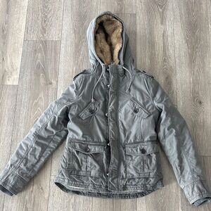 TNA Gray Military Jacket with Faux Fur Lining - Size Small